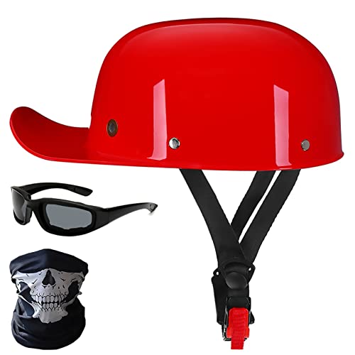 Baseballkappe mit niedrigem Profil, Halbschale, Motorradhelm DOT-zugelassen, halber Helm für Männer und Frauen, Retrohelm, klein und leicht, Größe L, (58~60 cm) von GZEZHA