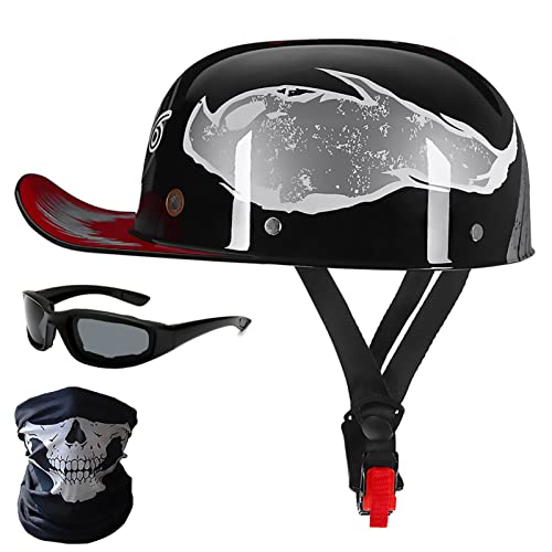 Baseballkappe mit niedrigem Profil, Halbschale, Motorradhelm DOT-zugelassen, halber Helm für Männer und Frauen, Retrohelm, klein und leicht, Größe XL, 61~62 cm von GZEZHA