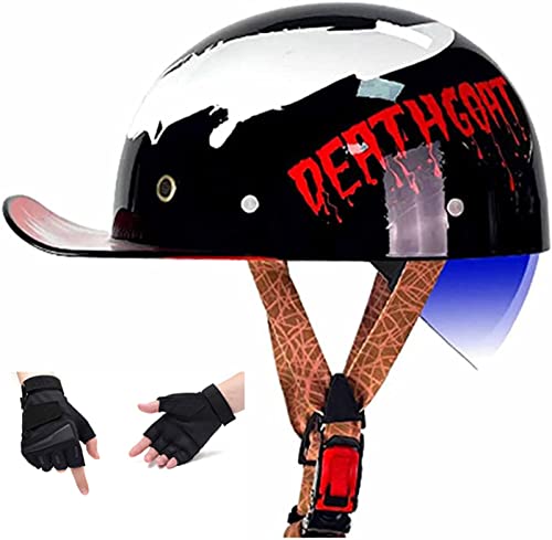 Retro-Motorradhelm, halber Scooter-Helm mit offenem Gesicht, ultradünn, DOT-zugelassen, Baseballkappenhelm für Männer und Frauen, Erwachsene, Halbschalenhelm, Jethelm C, L (58~60 cm) von GZEZHA