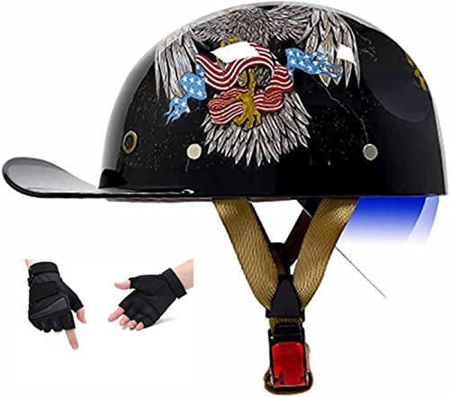 Retro-Motorradhelm, halber Scooter-Helm mit offenem Gesicht, ultradünn, DOT-zugelassen, Baseballkappenhelm für Männer und Frauen, Erwachsene, Halbschalenhelm, Jethelm F, L (58~60 cm) von GZEZHA