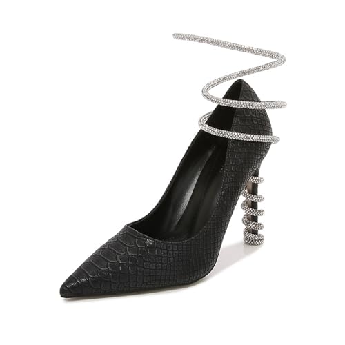GZHMMAN Damen Pumps mit Spitzer Spitze und Hohem Absatz 10 cm Party-Stilettos Schuhe mit Mattem Schlangenmuster,Black,39 von GZHMMAN