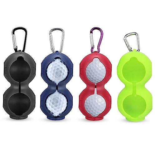 GZjiyu 4 STK Golfball Tasche, Kieselgel Golfballhalter mit Karabiner für Männer Frauen Golf T Shirt Clip,Einkaufstasche,Gürteltasche (Schwarz/Rot/Grün/Blau) von GZjiyu
