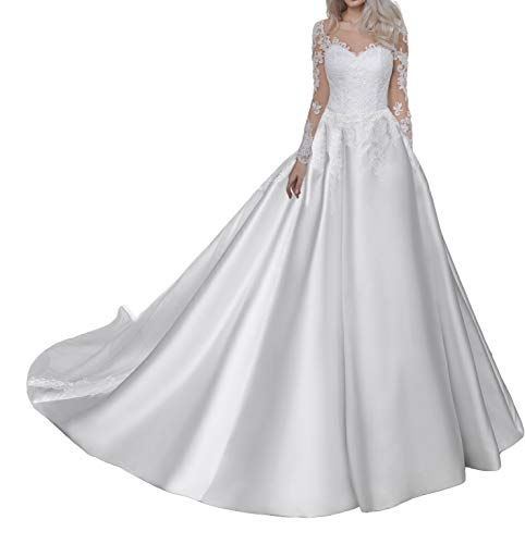 GaZjU Elegante Brautmode für Hochzeiten, Satin, A-Linie mit Schleppe, Weiß, 40 von GaZjU