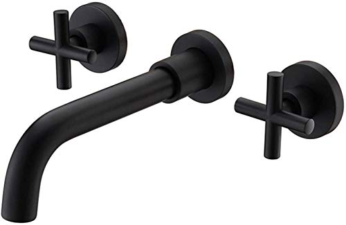 GaZjU Matte Black Brass Bathroom Sink Taps, Wall Mounted Dual Handle Lavatory Basin Sink Mixing Faucet and Rough in Valve Included von GaZjU