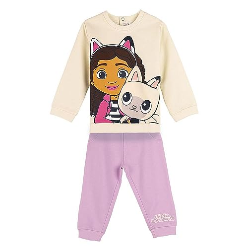 Gabby's Dollhouse Trainingsanzug für Kinder - 2-teiliges Set - Rosa und Beige - 48 Monate - Aus Baumwolle und Polyester - Jogginganzug Inklusive Langarm T-Shirt - Original Produkt in Spanien Designed von Gabby´s Dollhouse