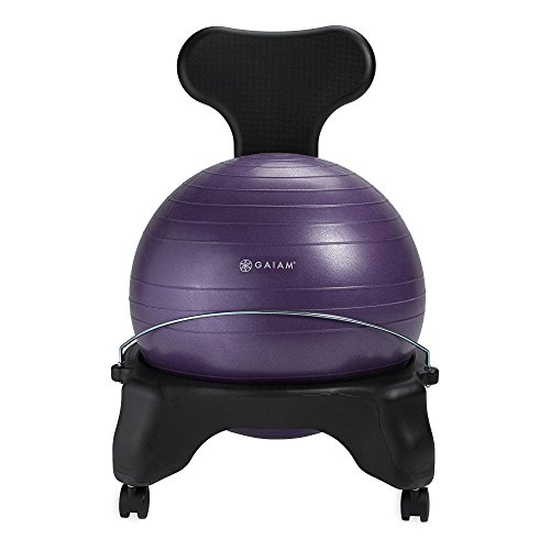 Gaiam Klassischer Balance-Ball-Stuhl – Übungsstabilität, Yoga-Ball, Premium-ergonomischer Stuhl für Zuhause und Büro, Schreibtisch mit Luftpumpe, Übungsanleitung und Zufriedenheitsgarantie, Lila von Gaiam