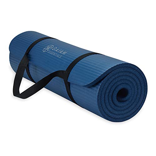 Gaiam Essentials, Dicke Yogamatte, Fitness- und Trainingsmatte mit leicht zu verwendendem Yogamatten-Tragegurt, 183 cm L x 61 cm B x 1 cm dick, Marineblau von Gaiam