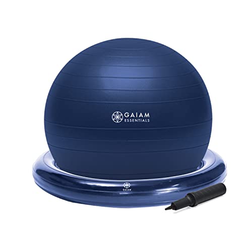 Gaiam Essentials Balance Ball & Base Kit, 65cm Yoga Ball Chair, Exercise Ball with Inflatable Ring Base for Home or Office Desk, Includes Air Pump - Navy von Gaiam