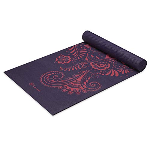 Gaiam Yogamatte Premium Print Extra Dicke Anti-Rutsch-Trainingsmatte für alle Arten von Yoga, Pilates & Boden-Workouts, Aubergine Swirl, 6 mm von Gaiam