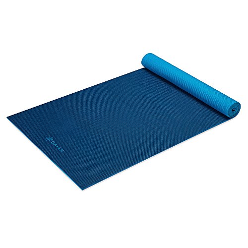 Gaiam Yogamatte, hochwertig, einfarbig, wendbar, rutschfest, Übungs- und Fitnessmatte für alle Arten von Yoga, Pilates und Bodentraining, Marineblau/Blau, 6 mm (länger/breiter) von Gaiam