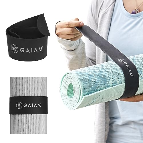 Gaiam Yogamattenband – hält Ihre Matte fest gerollt und sicher, passend für die meisten Matten (50,8 cm L x 3,8 cm B), schwarz von Gaiam