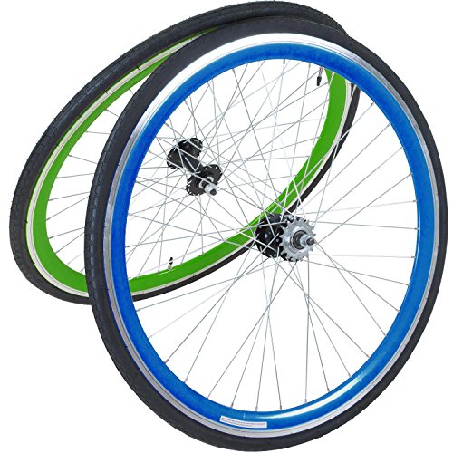 Galano Fixie Laufradsatz 700c Singlespeed Fixed Gear Laufräder Flip Flop Blade (grün/blau) von Galano