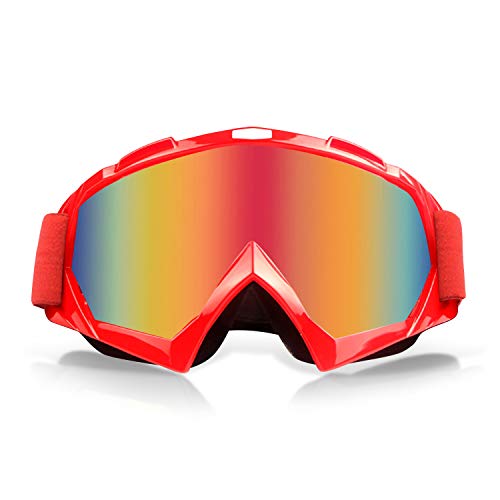 Galatée Motorradbrillen Hochwertige Skibrille Anti Fog UV Schutzbrille für Outdoor Aktivitäten Skifahren Radfahren Snowboard Wandern Augenschutz UV400 (Rot Rahmen-Mehrfarbig Linse) von Galatée