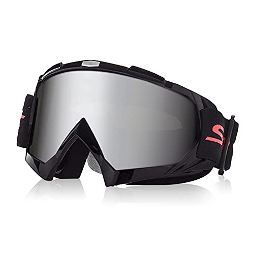 Galatée Motorradbrillen Hochwertige Skibrille Anti Fog UV Schutzbrille für Outdoor Aktivitäten Skifahren Radfahren Snowboard Wandern Augenschutz UV400 (Schwarze Rahmen-Silber Linse) von Galatée