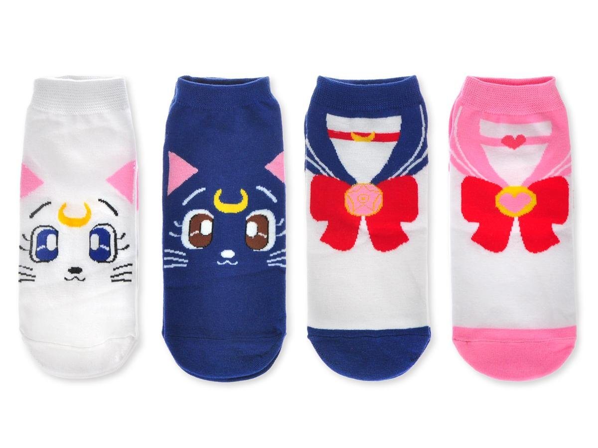 GalaxyCat Strümpfe 4 Paar Sneaker Socken für Sailor Moon Fans, Usagi, Luna & Artemis (8-Paar) 4-er Socken Set mit Luna, Artemis, Sailor Fuku von GalaxyCat