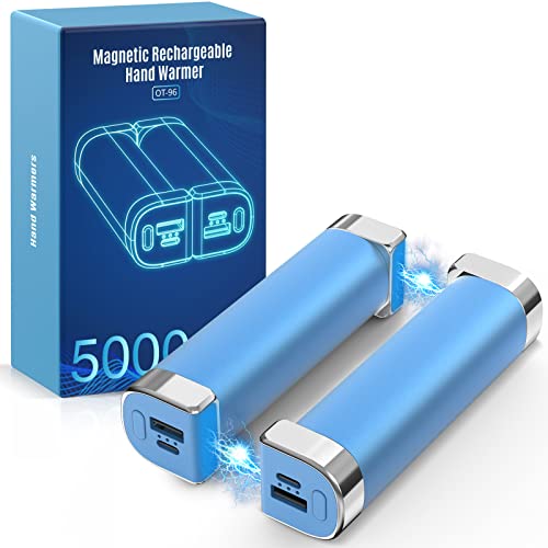 Galros Handwärmer, 5000mAh*2 Wiederaufladbar Tragbarer Taschenwärmer/Powerbank, 2 in 1 USB Batteriebetriebener Elektrischer Magnetische Handwärmer Geschenk für Frauen Männer Blau von Galros