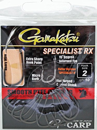 Gamakatsu Specialist Rx Haken - 10 Karpfenhaken zum Angeln auf Karpfen, Angelhaken zum Karpfenangeln, Einzelhaken, Öhrhaken, Größe:2 von Gamakatsu