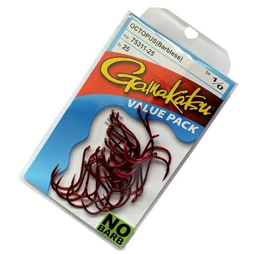 Gamakatsu Unisex-Erwachsene Octopus Haken ohne Widerhaken Fischhaken, rot, 25 Pcs-1/0 von Gamakatsu