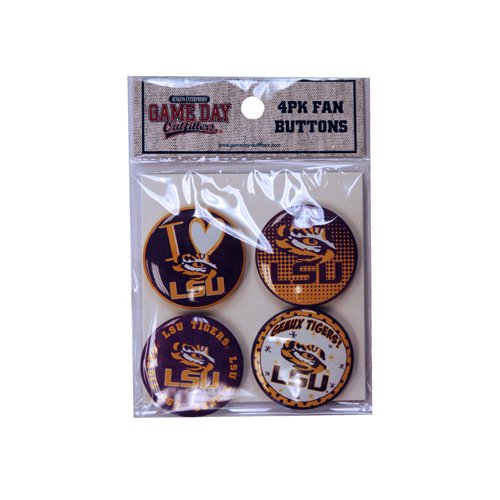 Game Day Outfitters NCAA LSU Tigers Button-Set (4 Stück), Einheitsgröße/3,8 cm, Mehrfarbig von Game Day Outfitters
