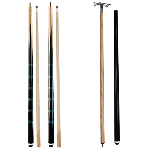 GamePoint Billard Queue 140cm mit 10 Ersatzschraubleder 12mm und ein Brückenqueue zweiteilig 145cm Gewinde für eine perfekte Fixierung der Brücke, ideal Unterwegs, inkl. Metall Queuebrücke Chrom von GamePoint