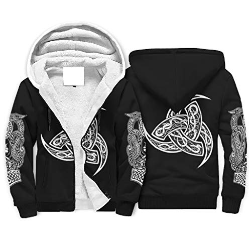 Gamoii Unisex Herren Damen Sherpa Lined Kapuzenpullover Jacke Sweatshirts Wikinger Triskele Hörner von Odin 3D Druck Hoodie Kapuzensweatshirt Kapuzenjacke mit Reißverschluss White 5XL von Gamoii