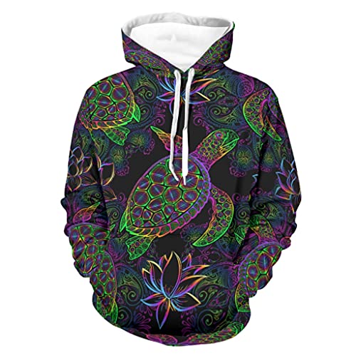 Teenager Erwachsene Kapuzenpullover Regenbogen Schildkröte Tier 3D Druck Pullover Lustige Sweatshirt Drawstring Hoodie Kapuzensweater White S von Gamoii