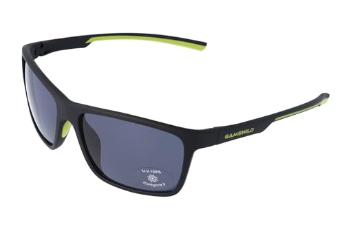 Gamswild WS7130 Sonnenbrille Sportbrille Skibrille Fahrradbrille Damen Herren Unisex | weiß | schwarz/grün | aubergine/lila, Farbe: Schwarz von Gamswild