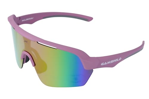 Gamswild WS7138 Sonnenbrille Einscheibenmodell Sportbrille Fahrradbrille Skibrille Damen Herren Unisex | weiß | pink |beere | blau | schwarz | mintgrün, Farbe: Beere von Gamswild