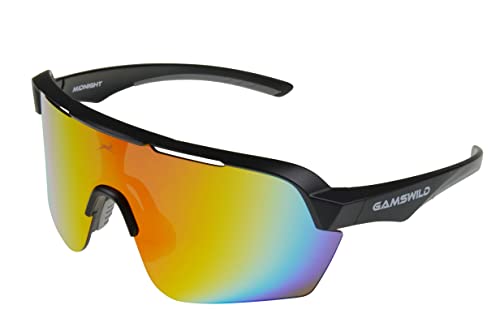 Gamswild WS7138 Sonnenbrille Einscheibenmodell Sportbrille Fahrradbrille Skibrille Damen Herren Unisex | weiß | pink |beere | blau | schwarz | mintgrün, Farbe: Schwarz von Gamswild