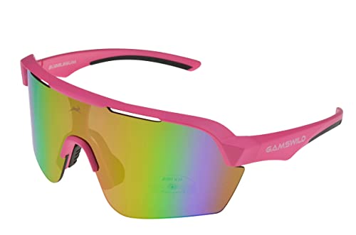 Gamswild WS7138 Sonnenbrille Einscheibenmodell Sportbrille Fahrradbrille Skibrille Damen Herren Unisex | weiß | pink | beere | blau | schwarz | mintgrün, Farbe: Pink von Gamswild