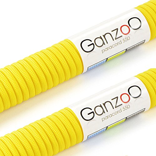 2er SET Multifunktion Kernmantel-Seil (aus Nylon) aus sehr robustem und reißfestem "Parachute Cord" / "Paracord 550", 550lbs, Gesamtlänge 62 Meter (200 ft), Farbe: gelb WICHTIG: DIESES PARACORD SEIL IST NICHT ZUM KLETTERN GEEIGNET! - Marke Ganzoo von Ganzoo