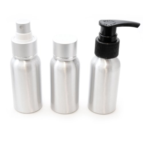 3er Set Aluminium Fläschchen 50ml je Flasche, Zerstäuber + Spender + Fläschchen, Farbe: Silber - Marke Ganzoo von Ganzoo