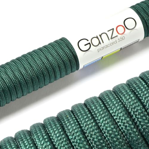 Ganzoo © Paracord 550 Seil Dunkel-Grün 4mm Schnur Typ 3, Nylon & Polyester, ideal für Basteln von Hundeleine Halsband Armband/Camping Survival und Outdoor 3 Meter Allzweckseil 7 Innenstränge von Ganzoo