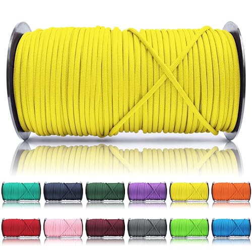 Ganzoo © Paracord 550 Seil Gelb 4mm Schnur Typ 3, Nylon & Polyester, ideal für Basteln von Hundeleine Halsband Armband/Camping Survival und Outdoor 100 Meter Allzweckseil 7 Innenstränge von Ganzoo