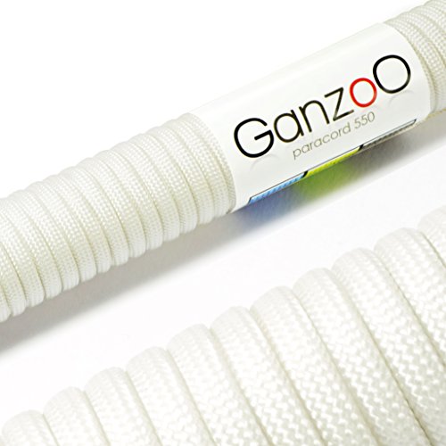 Ganzoo © Paracord 550 Seil Weiß 4mm Schnur Typ 3, Nylon & Polyester, ideal für Basteln von Hundeleine Halsband Armband/Camping Survival und Outdoor 15 Meter Allzweckseil 7 Innenstränge von Ganzoo