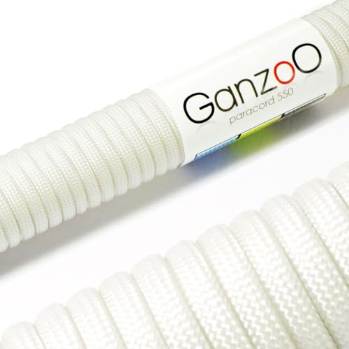 Ganzoo © Paracord 550 Seil Weiß 4mm Schnur Typ 3, Nylon & Polyester, ideal für Basteln von Hundeleine Halsband Armband/Camping Survival und Outdoor 3 Meter Allzweckseil 7 Innenstränge von Ganzoo