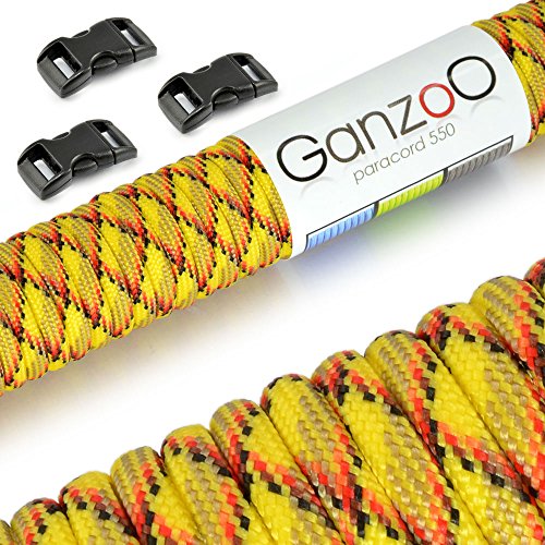 Ganzoo Paracord 550 Seil + 3X Klickverschluss für Armband, Leine, Halsband, Starter-Set von Ganzoo