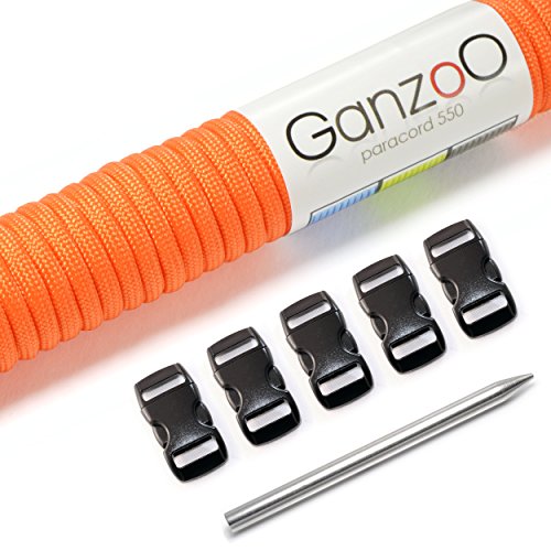 Ganzoo Paracord 550 Seil 30m + 5X Klickverschluss + Nadel für Armband, Leine, Halsband von Ganzoo