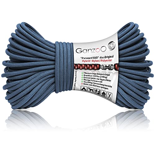 Ganzoo Paracord 550 Seil Blau/Typ Hybrid für Armband, Leine, Halsband, Nylon/Polyester Hybrid-Seil, Neue Ausführung, 30 Meter von Ganzoo