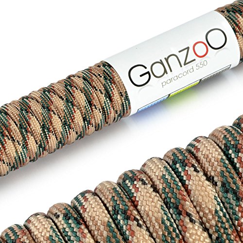 Ganzoo Paracord 550 Seil Camoflage für Armband, Leine, Halsband, 15 Meter Nylon/Polyester-Seil 4mm, 7 Kern-Stränge, Parachute Cord belastbar bis 250kg (550lbs) von Ganzoo