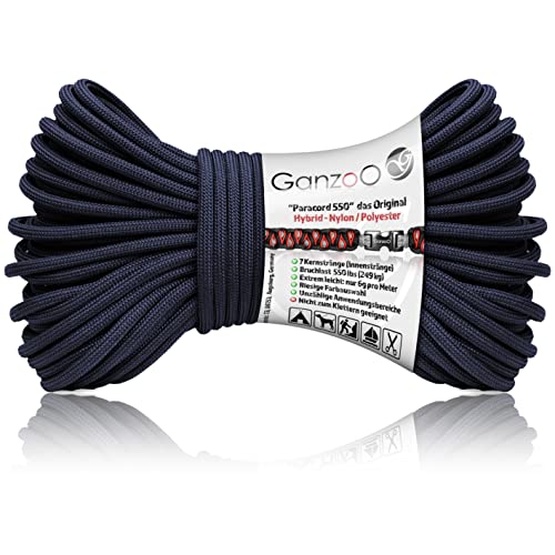 Ganzoo Paracord 550 Seil Dunkelblau/Typ Hybrid für Armband, Leine, Halsband, Nylon/Polyester Hybrid-Seil, Neue Ausführung, 30 Meter von Ganzoo