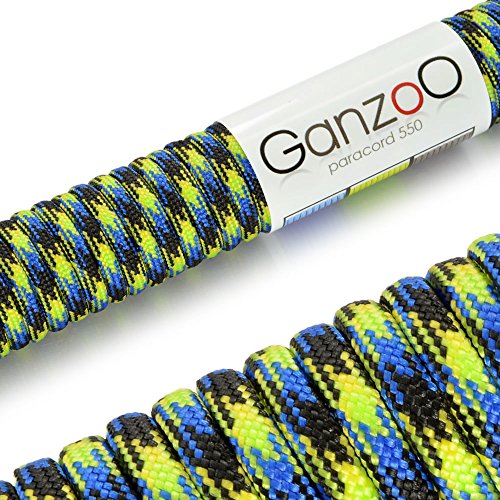 Ganzoo Paracord 550 Seil Hellgrün Blau Schwarz für Armband, Leine, Halsband, 15 Meter Nylon/Polyester-Seil 4mm, 7 Kern-Stränge, Parachute Cord belastbar bis 250kg (550lbs) von Ganzoo