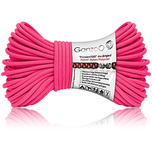 Ganzoo Paracord 550 Seil Neon-Pink/Typ Hybrid für Armband, Leine, Halsband, Nylon/Polyester Hybrid-Seil, Neue Ausführung, 30 Meter von Ganzoo