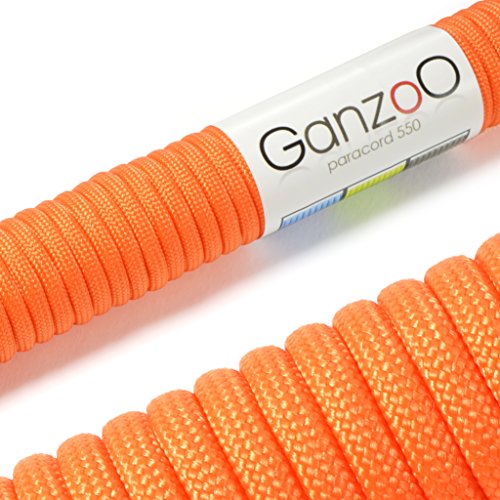 Ganzoo © Paracord 550 Seil Orange 4mm Schnur Typ 3, Nylon & Polyester, ideal für Basteln von Hundeleine Halsband Armband/Camping Survival und Outdoor 30 Meter Allzweckseil 7 Innenstränge von Ganzoo