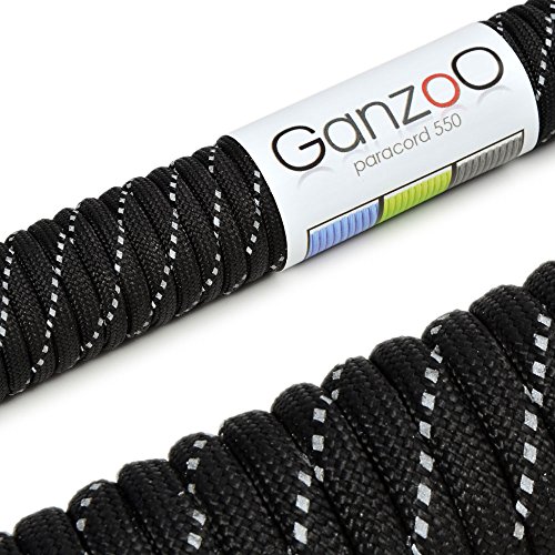 Ganzoo Paracord 550 Seil für Armband, Leine, Halsband, Nylon/Polyester-Seil 15 Meter, Schwarz Grau von Ganzoo