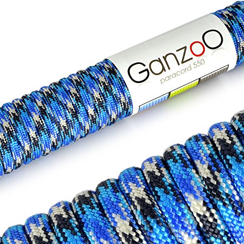 Ganzoo Paracord 550 Seil für Armband, Leine, Halsband, Nylon/Polyester-Seil 15 Meter, blau schwarz von Ganzoo