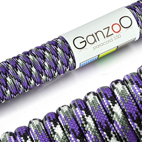 Ganzoo Paracord 550 Seil für Armband, Leine, Halsband, Nylon/Polyester-Seil 15 Meter, violett weiß von Ganzoo