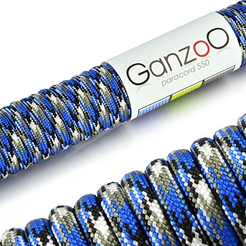 Ganzoo Paracord 550 Seil für Armband, Leine, Halsband, Nylon/Polyester-Seil 30 Meter, blau weiß von Ganzoo
