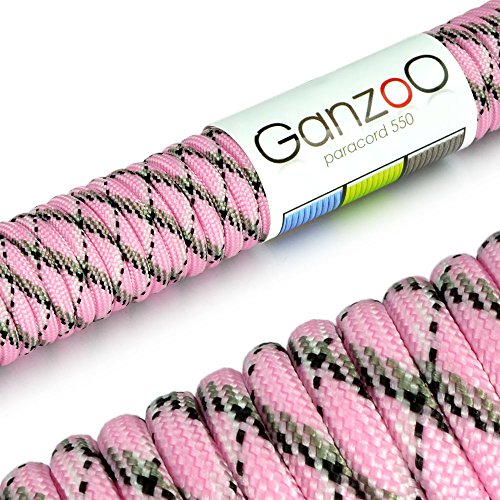 Ganzoo Paracord 550 Seil für Armband, Leine, Halsband, Nylon/Polyester-Seil 30 Meter, pink schwarz von Ganzoo