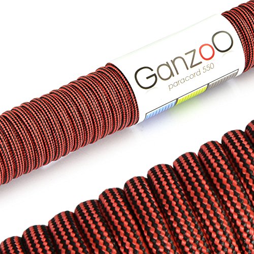 Ganzoo Paracord 550 Seil für Armband, Leine, Halsband, Nylon/Polyester-Seil 30 Meter, schwarz rot von Ganzoo